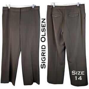 Sigrid Olsen Modernist Dress Pants 14 Brown Straight Leg Career Pockets Office